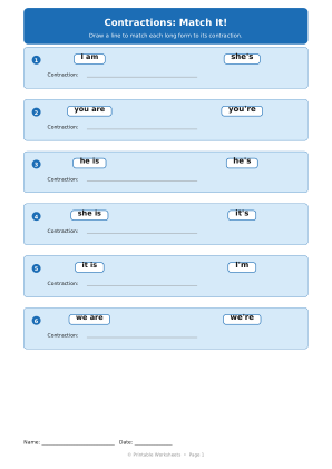 Contractions Worksheets Grade 2-3 — 1 / 17