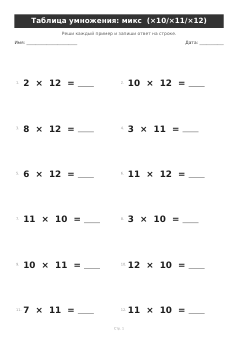 Таблица умножения ×10–×12 — 3 класс