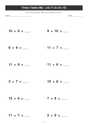 Таблица умножения ×6–×10 (3–4 класс) — 1 / 40
