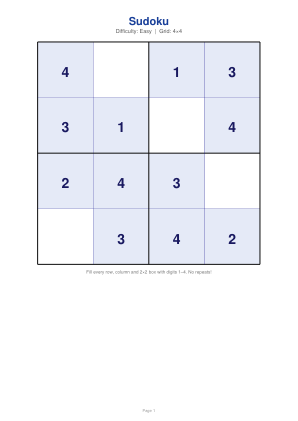 Судоку 4×4 для детей — лёгкое — 1 / 20
