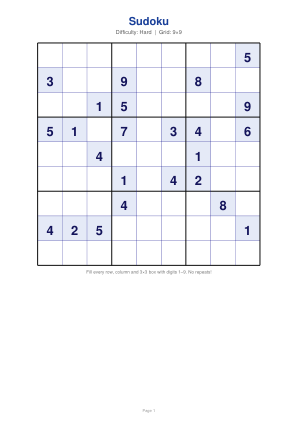 9×9 Sudoku schwer — 20 Rätsel + Lösungen — 1 / 40