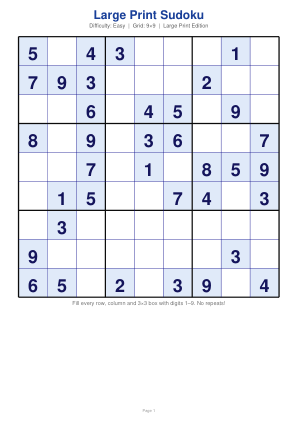 Großdruck-Sudoku — Erwachsene und Senioren — 1 / 40