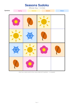 Sudoku saisons 4×4 — maternelle — 1 / 40