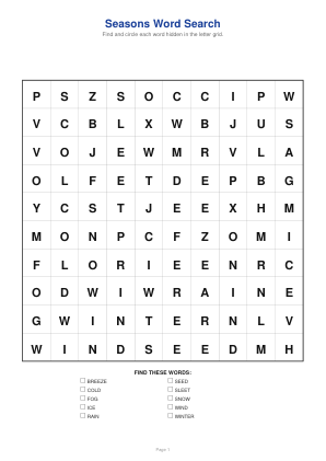 Wortsuche: Jahreszeiten — Klasse 1–2 — 1 / 40